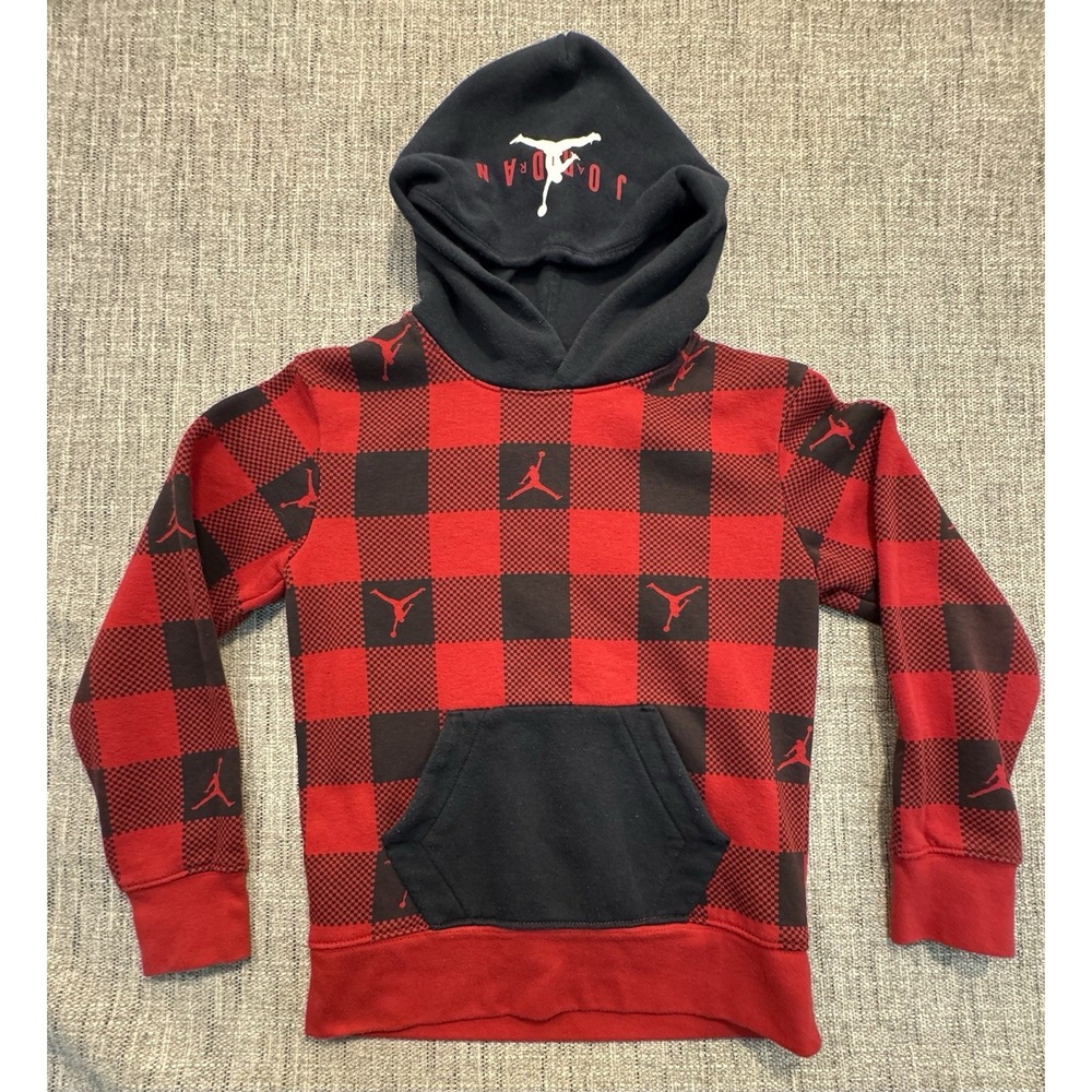 NIKE JORDAN BRAND Red & Black Long Body Size Small‎ Hoodie Sweatshirt Checker